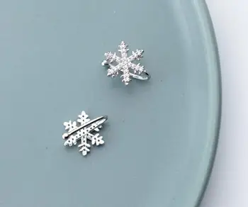 (13 mm * 14 mm) Prawdziwe. Biżuteria ze srebra próby 925, przezroczyste białe CZ kolczyki-klipsy w postaci Śniegu (Bez kolczyków) GTLE1805