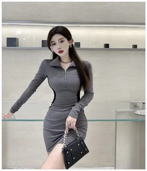 2023 Nowe koreańskie Modna Sukienka Plus size, Bielizna Elegancka Luksusowa Sukienka w stylu Lolita, Mini, Krótkie Czarne Sukienki z Długim Rękawem