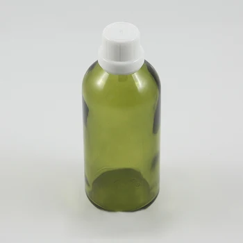 50szt 100 ml jasno-zielona szklana butelka-kroplówki z białej przed kradzieżą nakrętką, 100 ml szklany pusty pojemnik do olejku