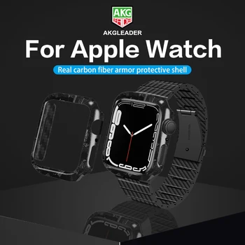 AKGLEADER obudowa Do Apple Watch Series 7 Luksusowy Ochronna Zderzak Z Prawdziwego Włókna Węglowego Ramka Etui mc 41 mm 45 mm