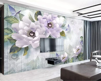 beibehang Niestandardowe 3D, Malowidła Ścienne Tapety Ręcznie Malowane piwonia Kwiat motyl Malowanie Ścian Salon Tapety 3d Kwiat