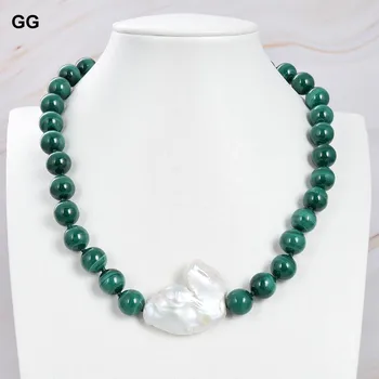 Biżuteria GuaiGuai Naturalny Okrągły Zielony Malachit Słodkowodne White Pearl Кеши Naszyjnik 17
