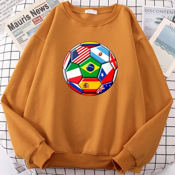 Brazylia 2014 Piłka Nożna Z Różnymi Flagami Damskie Bluzy Kreskówka Polar Meble Na Co Dzień Jesienny Vintage Odzież Damska Z Długimi Rękawami