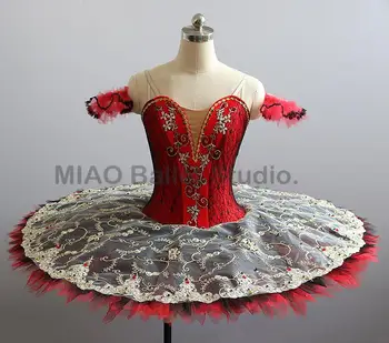 Czarno-czerwone Profesjonalne Baletowe Tutu Paquita naleśnikarnia Baleriny Kostium Sceniczny Klasyczna Baletowa tutu kobiece czerwone złoto 0040