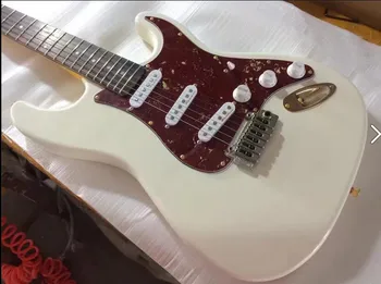 Darmowa wysyłka ustawienie fabryczne nowej białej gitary red pickguard ST 6 sekcję ciągu gitara elektryczna