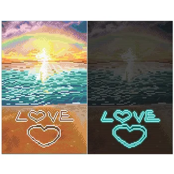DIY Pełna Wiertarka Nocne Świecący Diament Obraz Ręcznie Prezent Diament Haft Miłość Plaża Mozaika na Ścianie Artystyczny Wystrój