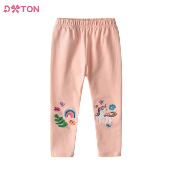 DXTON/Zimowe legginsy dla dziewczynek, Bawełniany dla Dzieci Garnitur, Spodnie dla dziewczyn z Jednorożcem, Dziecięce legginsy-ołówek z kwiatów aplikacją, Spodnie dla dziewczynek od 3 do 8 lat