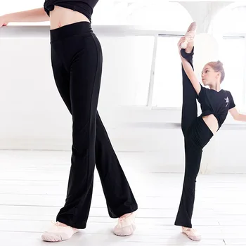 Dziecięce spodnie do tańca, Szkolenia letnie Cienkie spodnie dla latynoskich tańców w stylu jazz, Czarne spodnie-dzwony, Odpowiednie dla dziewczyn 110-160 cm, spodnie