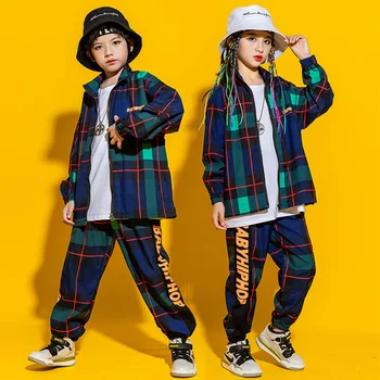 Dziecięcy strój do tańców ulicznych, odzież dla wystąpień w stylu hip-hop dla chłopców, Modne ubrania dla dziewczyn, zestaw perkusyjny, Odzież Dla występów, Kratka