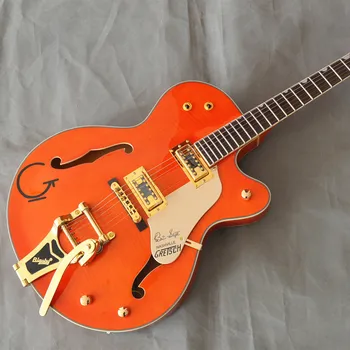 Gitara elektryczna z Полуполым Obudową Orange G, Złota Jazzowa Gitara Bigsby Bridge Flame Maple Wood Top