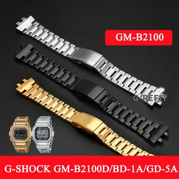 GM-B2100 Watchband Zmodyfikowany Stałe ze stali nierdzewnej dla casio G-SHOCK GM-B2100D/BD Metalowy Męski Wymienny pasek do zegarka Czarny Srebrny