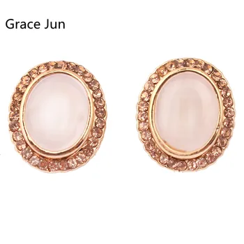 Grace Jun Odzież Najwyższej Jakości Rhinestone Opal Geometryczny Klip na Kolczyki Bez Kolczyków dla Kobiet Uroczy Biżuteria Bez Wkładek Otworów Kolczyki Nowe