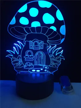Grzyb Dom 3D Led USB 7 Kolorów Dotykowy Włącznik Lampa Wystrój Pokoju Kolorowe Oświetlenie Led na Prezent