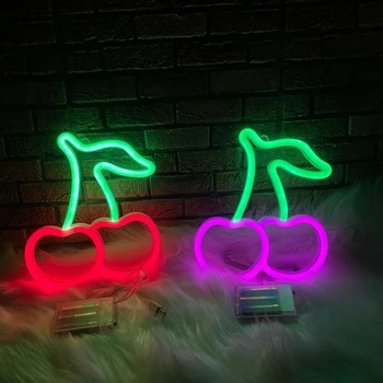INS Wiśnia Led Neon Oprawa Wystrój Sypialni USB Stołowa Lampka Nocna Domowa Impreza Świąteczny Wystrój Świąteczny Prezent