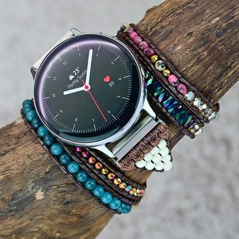 Inteligentne Watchband Boho Pasek Do Samsung Galaxy Band Bransoletka Z Kamienia Naturalnego Tkaniny Watchband Rocznika Łańcuch Koralik Biżuterii Kobiet