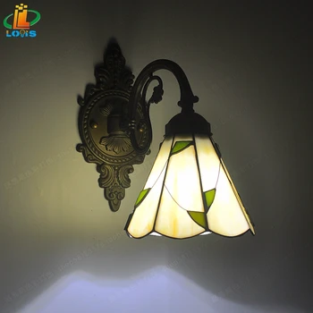 Liście - europejski Tiffany oszklony lustro lampa Syrena kinkiet Nocne tło na ścianie balkon Przejście Proste oświetlenie