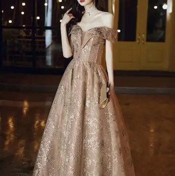 Luksusowy suknia ślubna łódź szyi z otwartymi ramionami błyszczącymi koralikami kwiatowy print z cekinami suknia ślubna suknia gwiazdy sukienki na studniówkę nowe