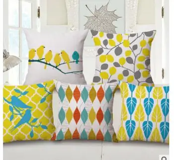 niebieski pomarańczowy żółty geometryczny pokrowiec do poduszki pozostawia птичью poszewkę bawełnianą lnianą pokrywę poduszki lumabr w pomieszczeniu