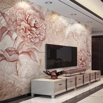 Niestandardowe Tapety Ścienne 3D Ręcznie Malowane Wzór Kwiatowy Zdjęcia Tapety / Salon TV Sofa Kreatywny Wystrój Domu Papel De Parede