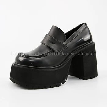 Nowa kolekcja wiosna kobiet buty okrągłe toe masywny obcas wysoki obcas buty bez sznurowadeł czarne mała platformy casual stylu japońskim pompy 