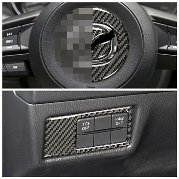 Panel Przełącznik świateł samochodowych, Pokrywa z Logo Kierownicy, Nakładka Z Włókna Węglowego, Naklejki Dla Mazda CX-5, Автостайлинг, Akcesoria do Wnętrz