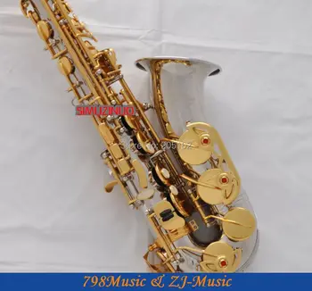 Profesjonalny Niklowo-Srebrny Złoty Saksofon sax Eb High F # Saxofon Nowy Pokrowiec