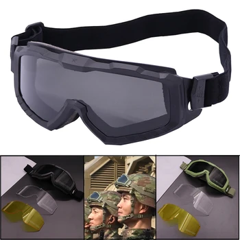 Przeciwmgielne Taktyczne Okulary z 3 Soczewkami Airsoft UV400 Odporność na wstrząsy Sport Na Świeżym Powietrzu Strzelanie Piesze Wycieczki Punkty Mężczyźni Kobiety