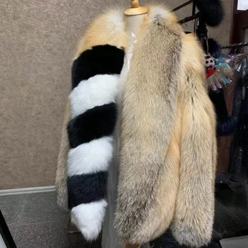 płaszcz naturalne kobiece z naturalnego futra lisa naturalna kurtka
