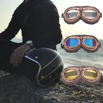 Składane Retro Okulary Dla Motocross Rocznika Skórzane Motocyklowe Okulary Wiatroszczelne Oddychające Moto Jazda Na Rowerze Kask Okulary Do Skutera