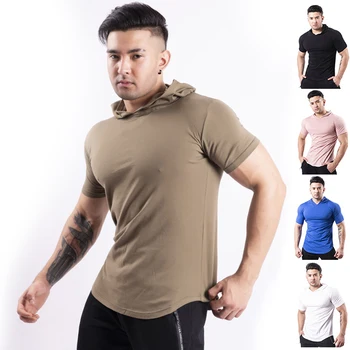 Sprzedaż Hurtowa Moda Męska Lato Krótki Rękaw Bluza T-Shirt Bluza Topy Siłownia Sport Slim Fitness Z Kapturem Odzież Sportowa Koszulki N66