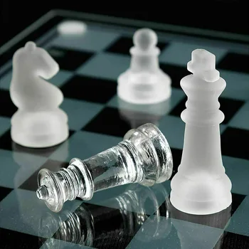 Szklany Szachowy Zestaw z Deską Kryształowy Wzór szachownica Wieczorne Interaktywna Gra Dla Dorosłych, Prezenty Na Urodziny Wystrój Pokoju
