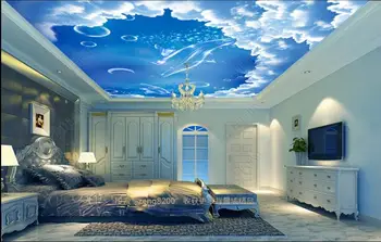 WDBH Własne zdjęcia 3d freski sufitowe tapety Błękitne niebo, białe chmury, niebieski wieloryb wędruje domowy wystrój pokoju tapety do ścian 3 d