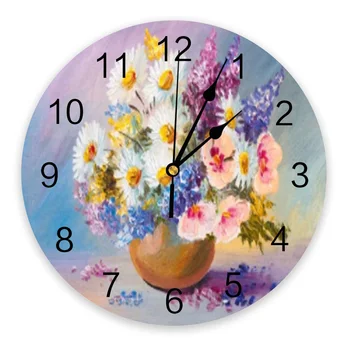Wiele Kwiatów Wazony Nowoczesne Niemy Zegar Ścienny Biuro Ścienny Wystrój Domowy Stół Zegarek Zegarki Duże Zegary Ścienne