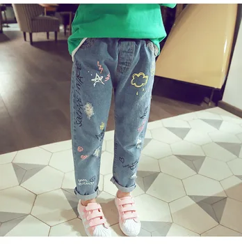 Wiosna 2019, Nowe Jeansowe Spodnie dla dziewczynek, Spodnie jeansowe z dziurami od Prania, Spodnie od 2 do 6 Lat