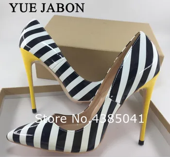 YUE JABON/2019 r., Nowa dostawa, damskie eleganckie buty ślubne na wysokim obcasie w Czarno-białe Pasy w kolorze Zebry, 35-43, Duże Rozmiary, żółte buty na obcasie, piękne buty