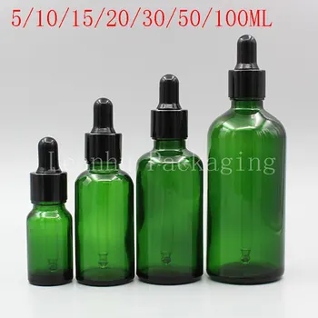 Zielona szklana butelka z czarnym kroplomierzem, pusty pojemnik kosmetyczny, Sub-rozlewanie olejków eterycznych / duchów (15 szt./lot)